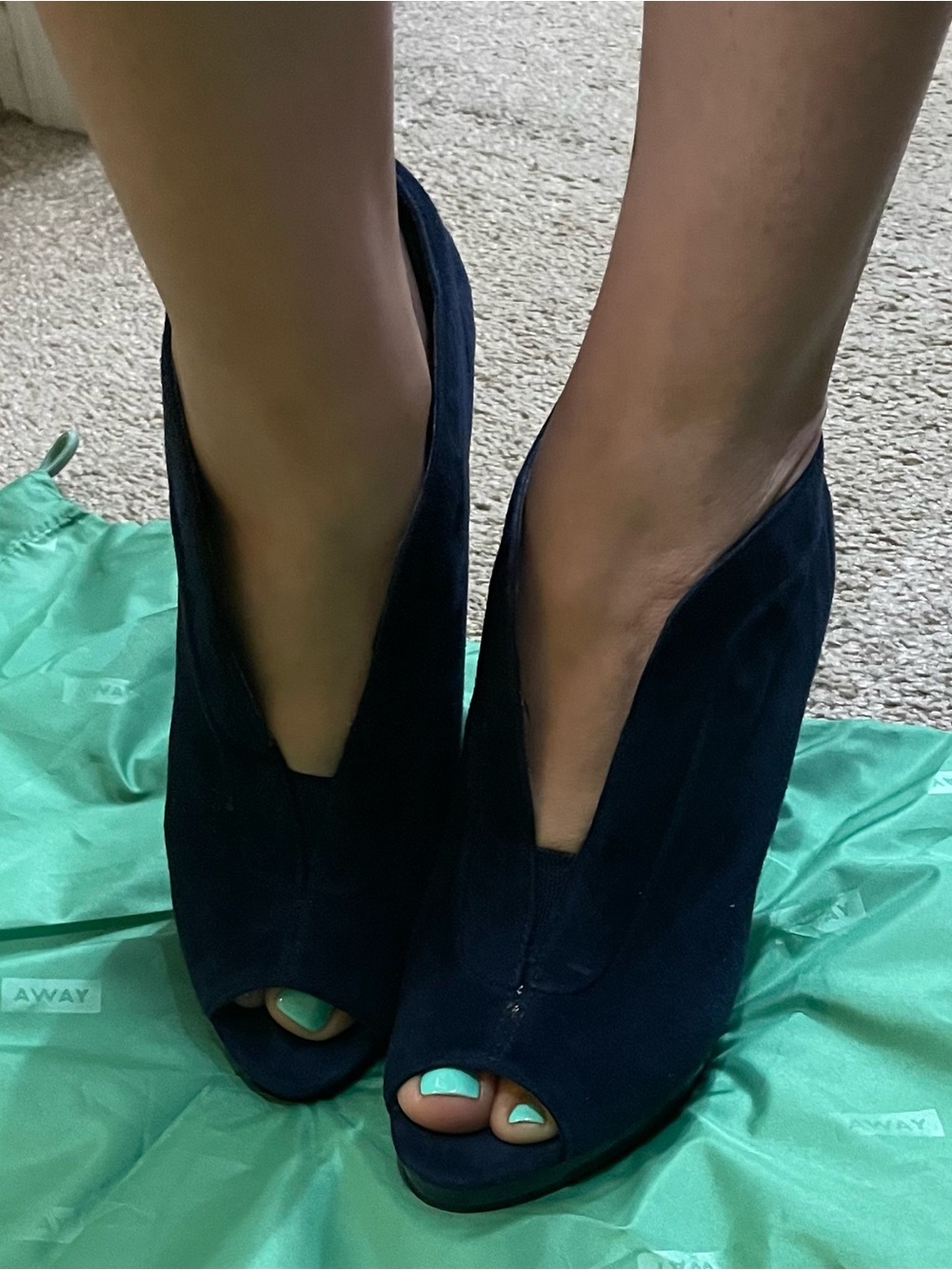 Nine West Women’s Navy Suede Peep-Toe Booties - Picture 2 of 6